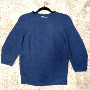 🆕 Gentle Herd Wool/Cashmere 3/4 Notched Sleeve Pullover Sweater in Navy